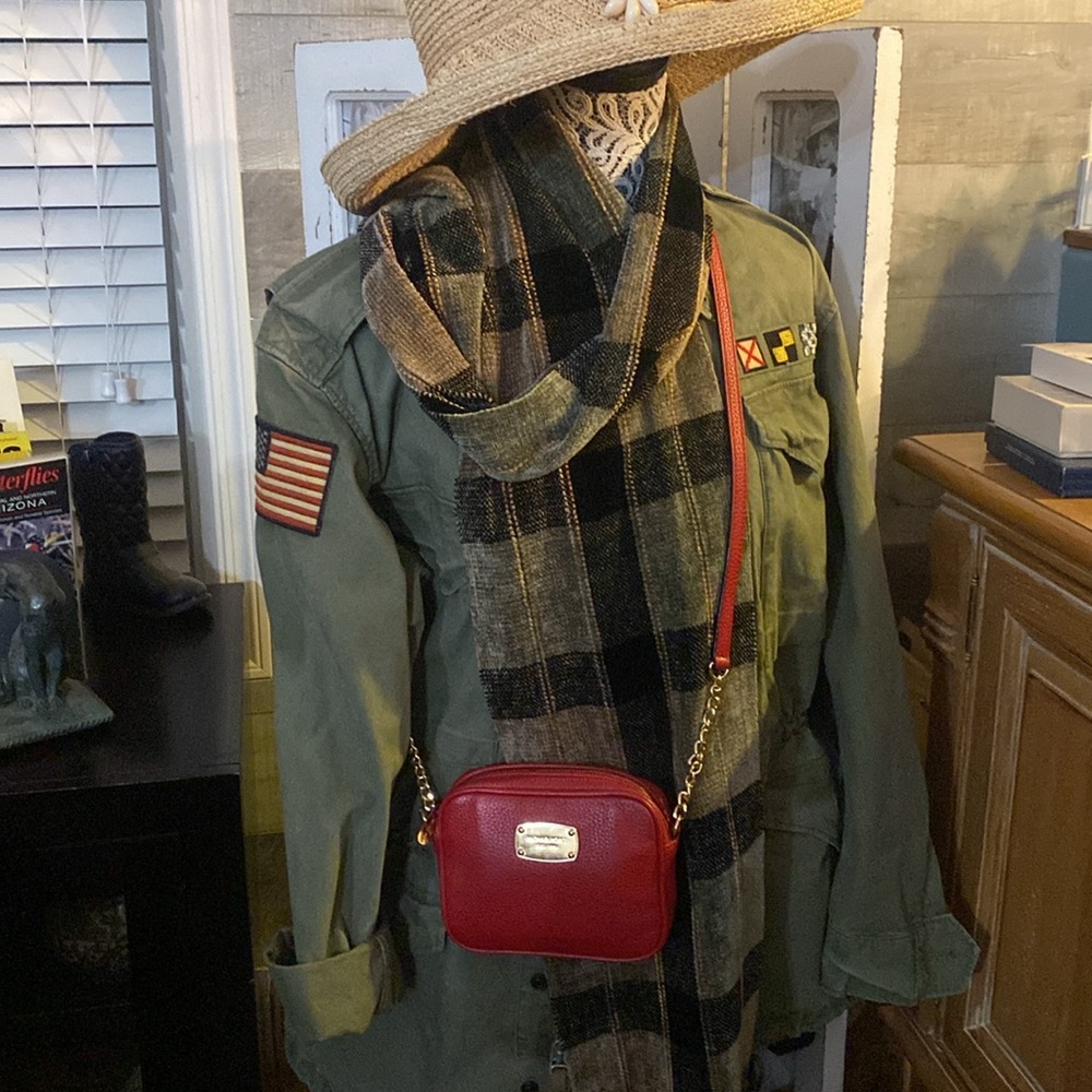 Michael Kors Hamilton red pebble leather crossbody purse